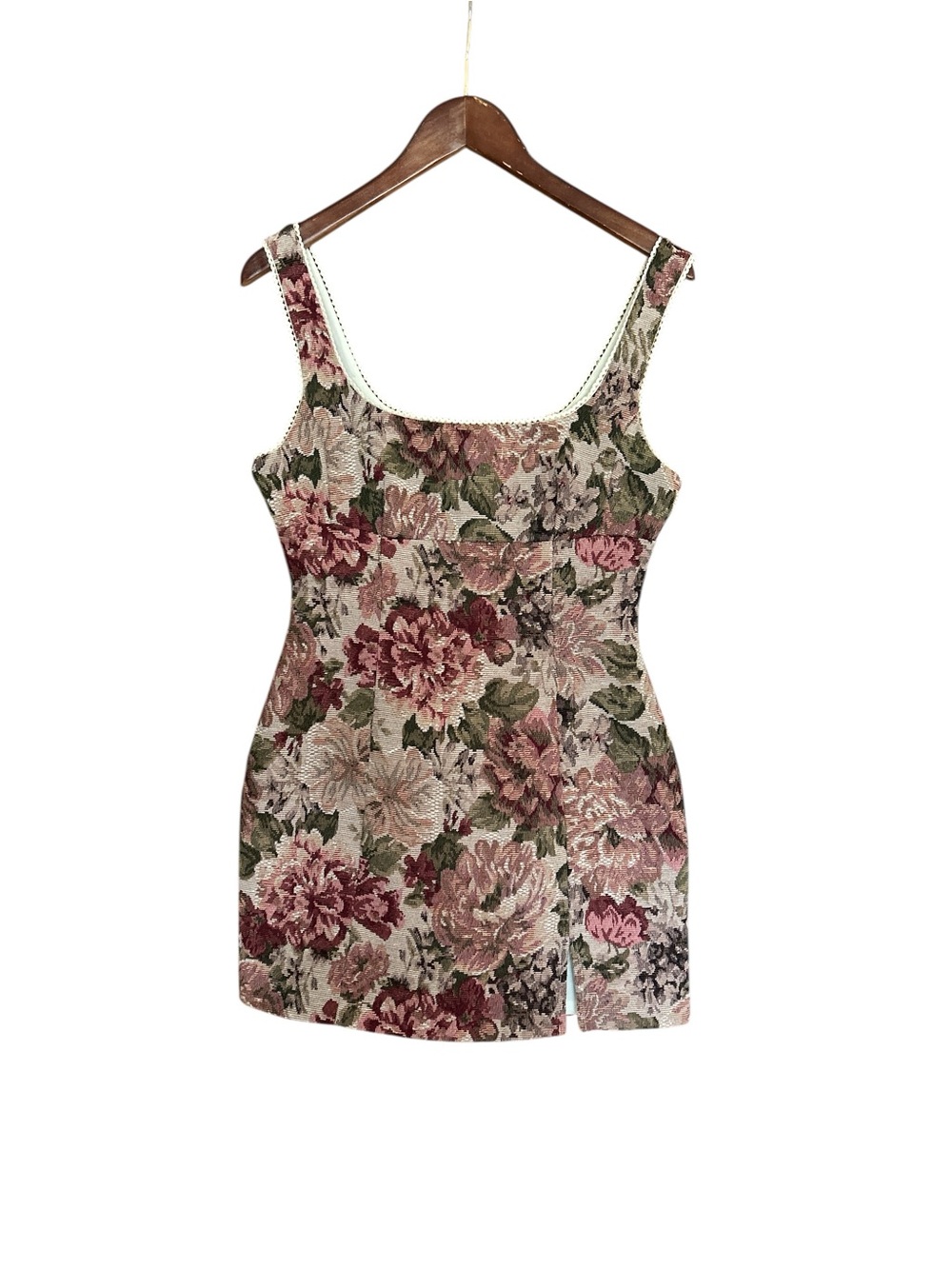 Altar’d State Pink & Green Floral Square-Neck Mini Dress